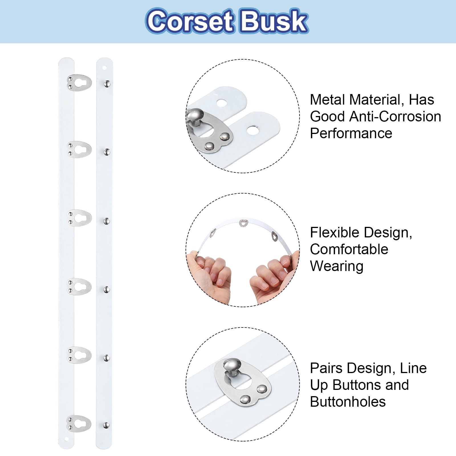 Uxcell 8 Pairs Corset Busk, 12" Metal Spring Steel Boning Support with 6 Buttons 0.5 Width