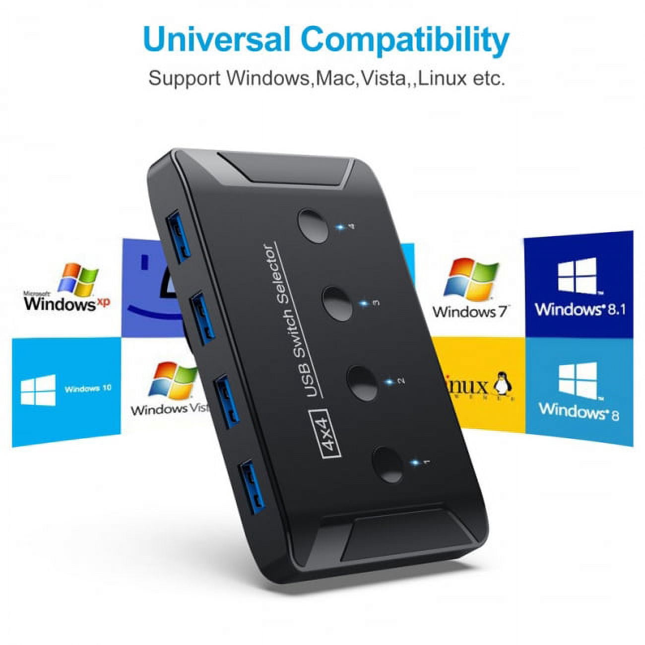 Chenyang CY KVM USB 3.0 Switch Selector 4 Port PCs Sharing 4 Devices for Keyboard Mouse Scanner Printer Convertor