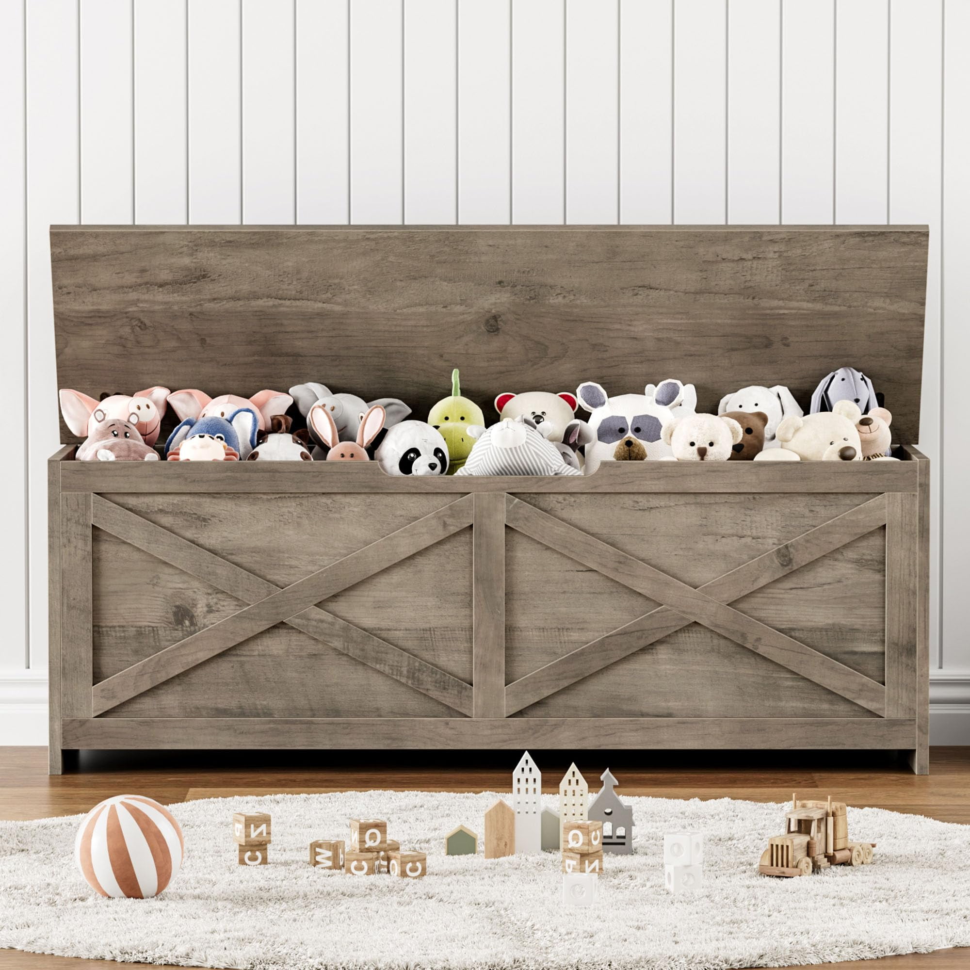 Huisuilinss Storage Chest,47" Wood Storage Bench,Large Storage Trunk,Farmhouse ToyChest,Shoe Bench With Safety Hinges For Entryway Living Room Bedroom