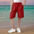 thumbnail image 4 of lcziwo Linen Bermuda Shorts for Girls Knee Length Casual Summer Capri Pants Solid Color Side Split Beach Shorts with Pockets Red Ofertas Del Dia de Hoy Relampago, 4 of 9