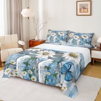 Manfei Teens Farmhouse Floral Bed Sheets, Rustic Daisy Groovy King Sheets, Old Barn Door Sheet Set, Lightweight Room Decor, 4-Piece