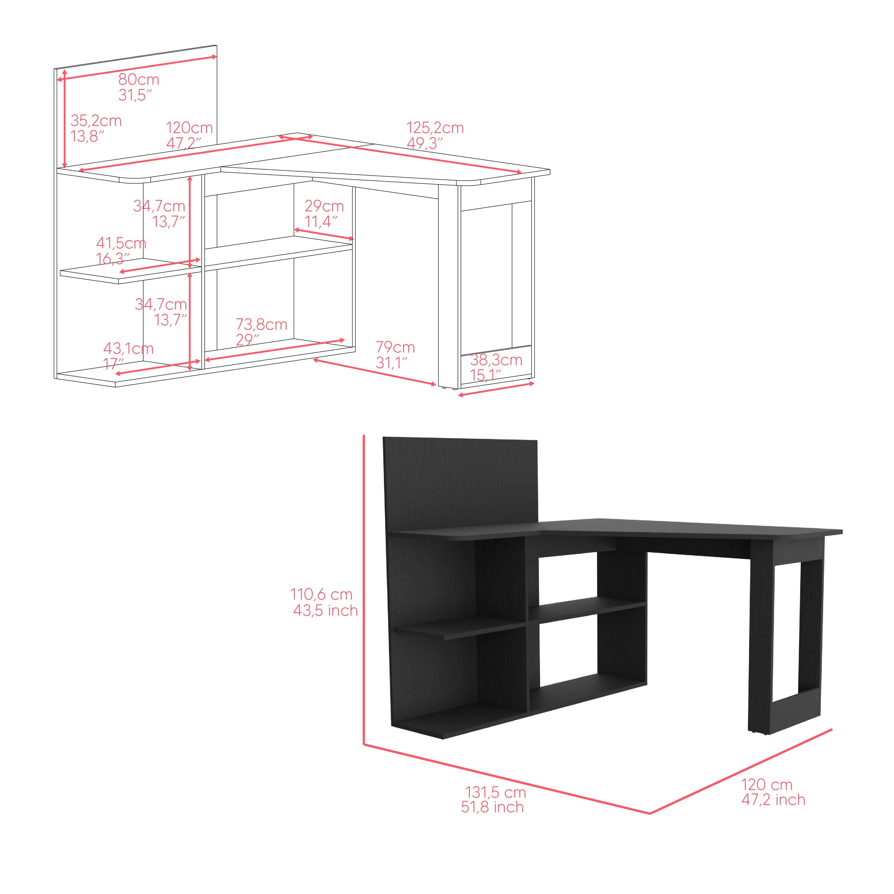 L Shaped Black Computer Desk Mohave with Shelves and Corner Workstation