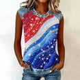 thumbnail image 5 of Womens Crewneck Waffle Knit Tanks 4th of July Gradient Star Flag Faux Denim Trim Tops Lounge Sleeveless Daily Blouses, 5 of 8