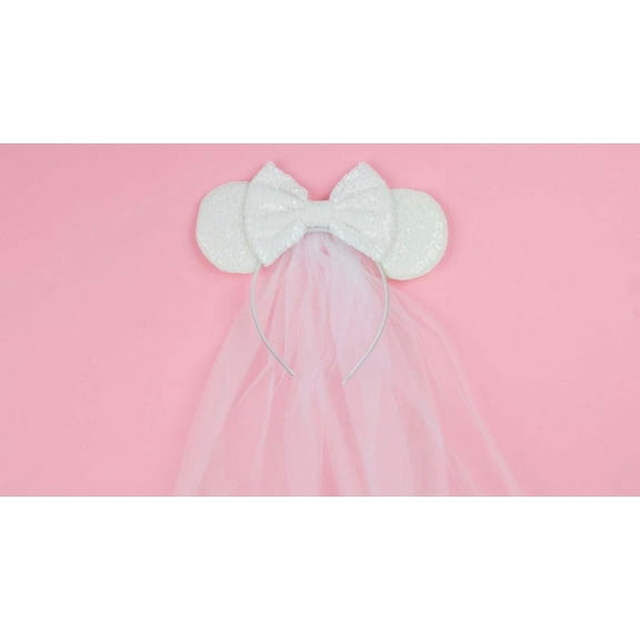 Bride White Minnie Ears Headband, White Veil Bride Minnie Ears, Honeymoon Ears, Wedding Ears, Bachelorette Party Ears
