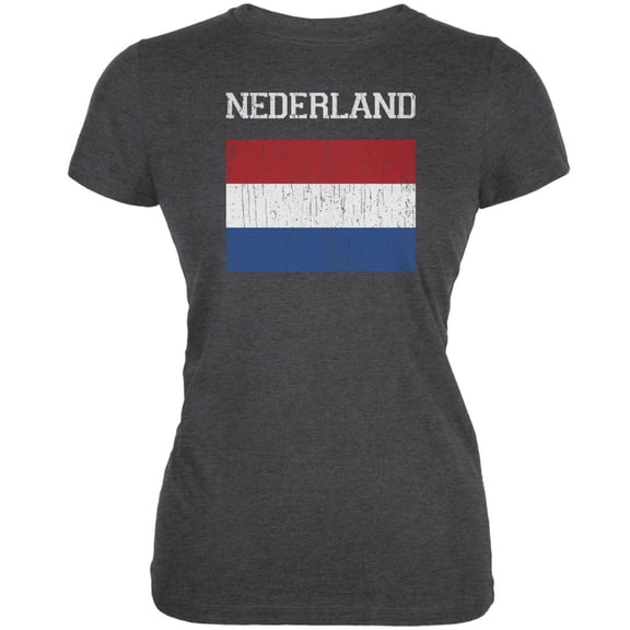 World Cup Distressed Flag Nederland Dark Heather Juniors Soft T-Shirt - 2X-Large