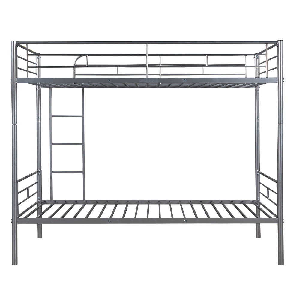 Clipeyh Metal Twin over Twin Bunk Bed with Guardrail and Ladder, Silver