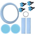 thumbnail image 5 of 10 Pcs Leather Steering Wheel Cover for Women Cute Car Accessories Set with Seat Belt Shoulder Pads Seatbelt Covers Cup Holders Bling Start Button Ring Sticker Air Vent Clip Car Accessories, Blue, 5 of 6