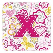 Carolines Treasures CJ2005-XFC Letter X Flowers And Butterflies Pink Foam Coasters- Set Of 4