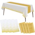 thumbnail image 1 of Mantel Desechable Blanco con Puntos Dorados para Fiestas, 4 Piezas, Rectangular 137x274cm, para Bodas Bautizos Baby Shower Cumpleaños, Impermeable Reutilizable, 1 of 4