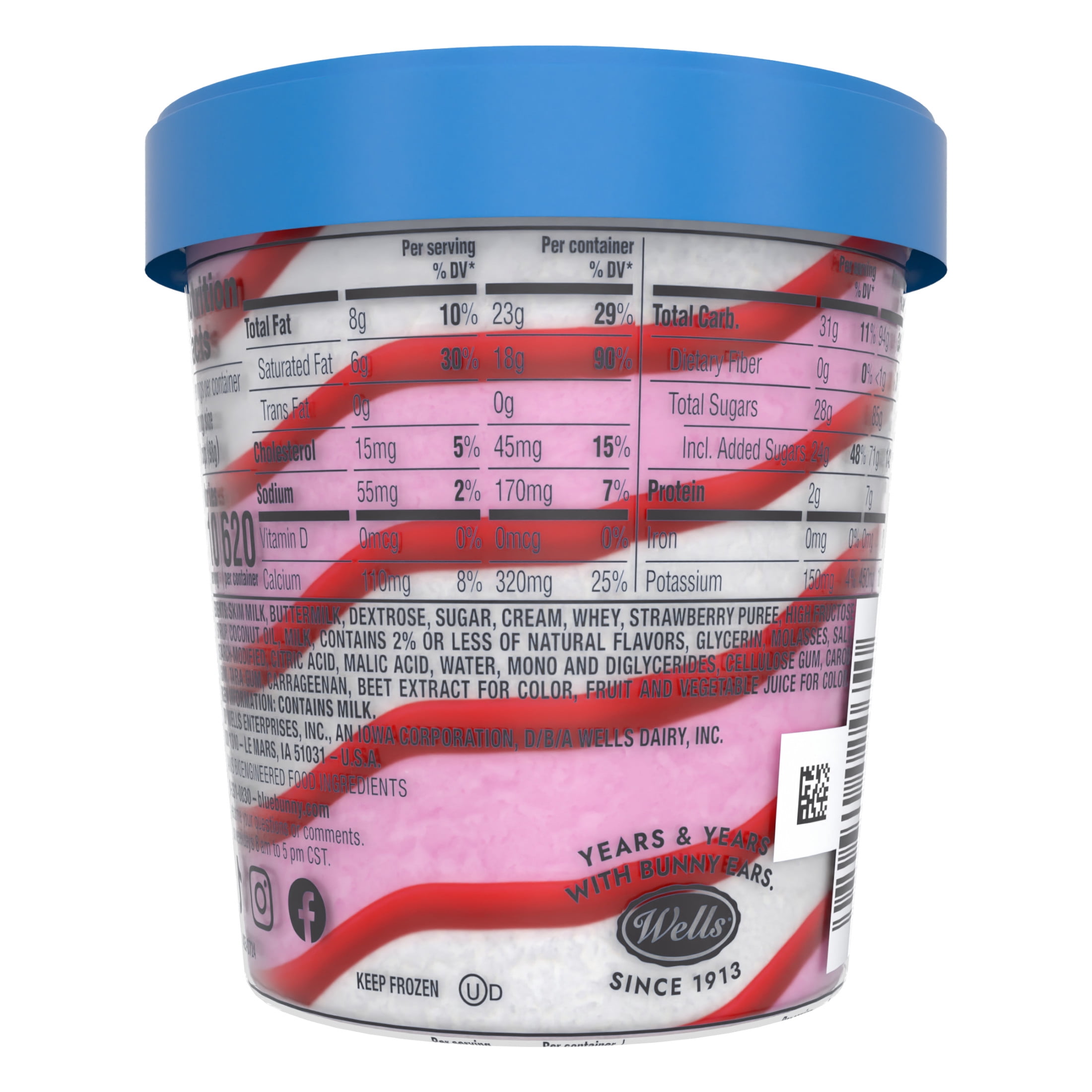 Blue Bunny Soft Strawberry and Cream Swirl Iced Frozen Dessert, 16 fl oz Pint