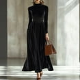 thumbnail image 2 of Delconic Velvet Long Sleeve Maxi Dress High Neck Pleated Waist Elegant Floor Length Gown for Women Formal Evening Wear Black 2XL, 2 of 5