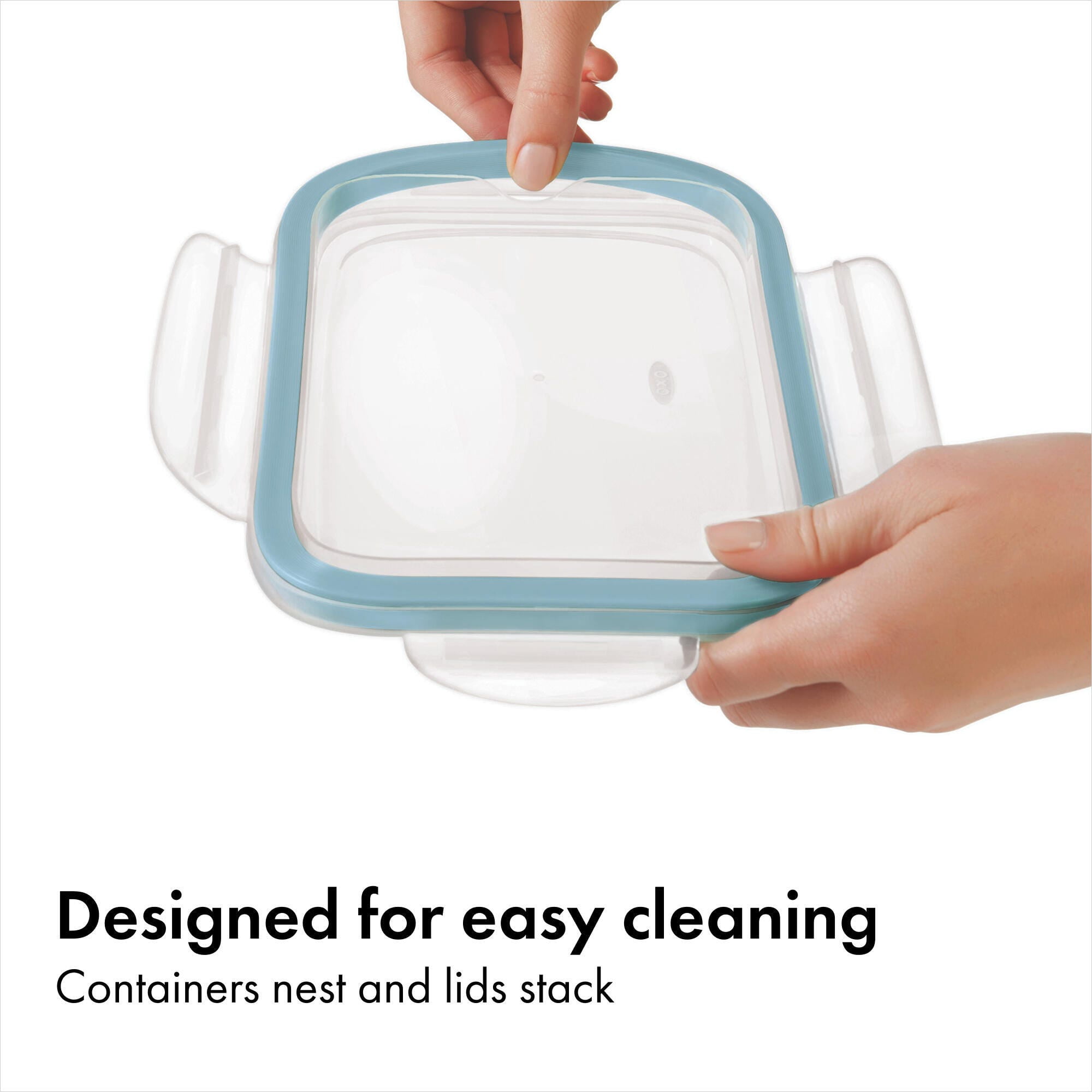 OXO Smart Seal 8-Piece Rectangle Glass Food Storage Container Set, Arctic Blue