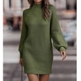 thumbnail image 2 of Vestido suéter con cuello alto, vestido suéter ajustado, vestido suéter ajustado largo, suéter con mangas farol, vestido ajustado, probado y confiable, 2 of 6
