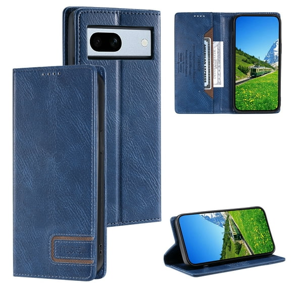 K-Lion for Google Pixel 7A Wallet Case, Luxury Business Style Card Holder Cash Slot Magnetic Closure Shockproof Protective Case Premium Leather RFID Blocking Full Phone Cover ,Blue