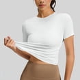thumbnail image 6 of hotojiny Workout Shirts Women Stretchy Crew Neck Back Cut out T Shirts Athletic Short Sleeve Sun Protection Gym Running Yoga Tops, 6 of 7