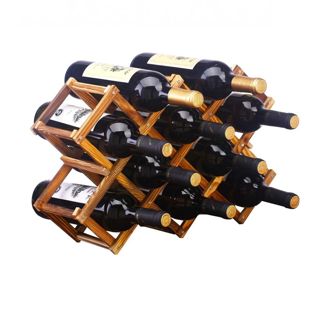 Foldable Wooden Tabletop Wine Rack, Holds 10 Bottle Wine Holder