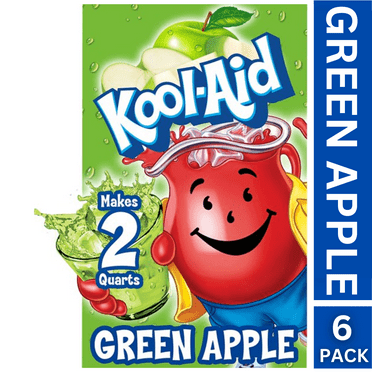 6 Pack Delicious Green Apple Kool- Aid Unsweetened Artificially Flavored Powdered Drink Mix.