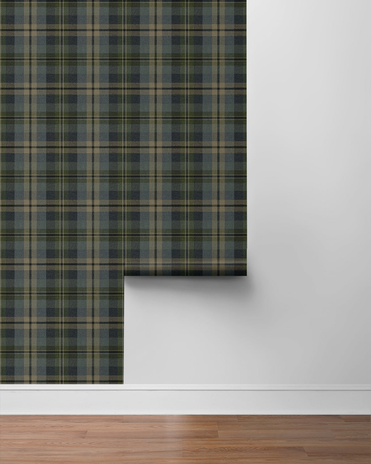 Harry & Grace Deep Sea Thornbury Tailored Plaid Peel and Stick Wallpaper - 20.5 in. W x 18 ft. L Roll