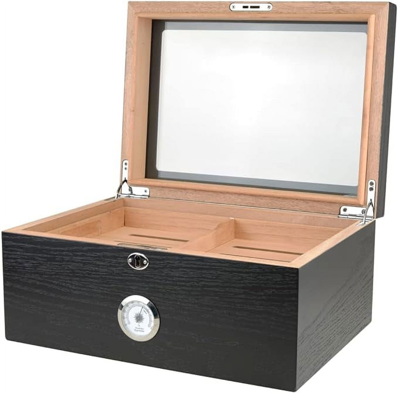 Humidor Supreme Milano Glasstop Cigar Humidor, Holds 75-100 Cigars, Black Oak
