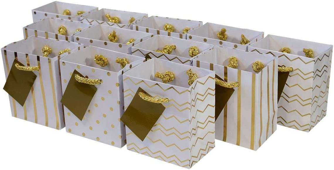 Large Metallic Gold Paper Gift Bags W/ Handles, 12 Pcs. 10x5x13