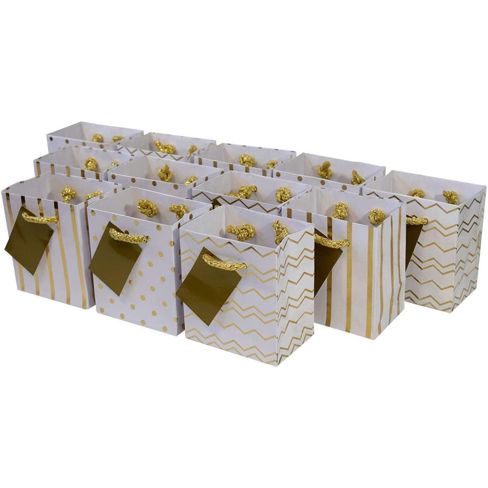 Large Metallic Gold Paper Gift Bags W/ Handles, 12 Pcs. 10x5x13