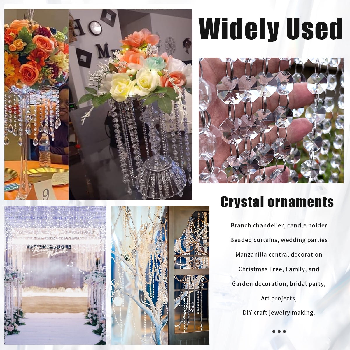 Glass Door Bead Curtains Crystal Chandeliers String Garland 14mm 33ft/10pack - Doorways Room Window Door Wall Bohemian Decor