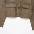 thumbnail image 5 of Unir Women Relaxed Peter Pan Collar Button Front Cropped Suede Jacket Long Sleeve Pocket Casual Daily Outer Coat 1PC XS-XL Plus Size Friendly, 5 of 5