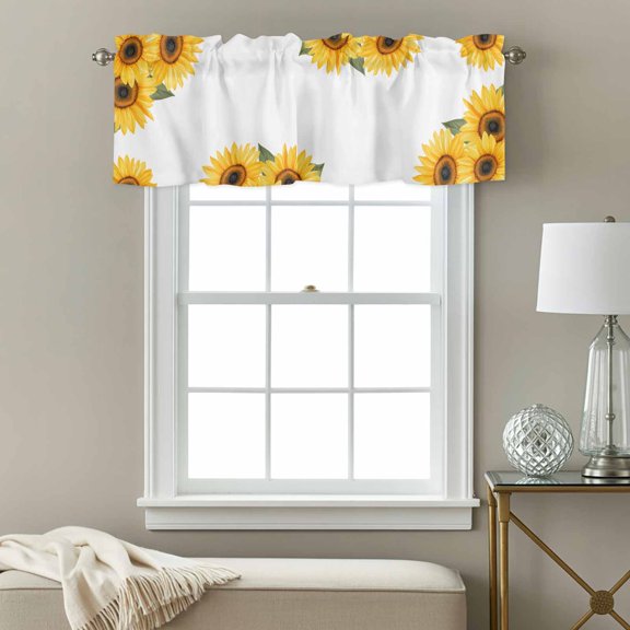 Curtain Valances for Kitchen Windows,Summer Farmhouse Sunflower Rod Pocket Valances Short Curtains Watercolor Pastoral Floral Plant Window Treatment for Living Room Bathroom Bedroom Decor,54x18in