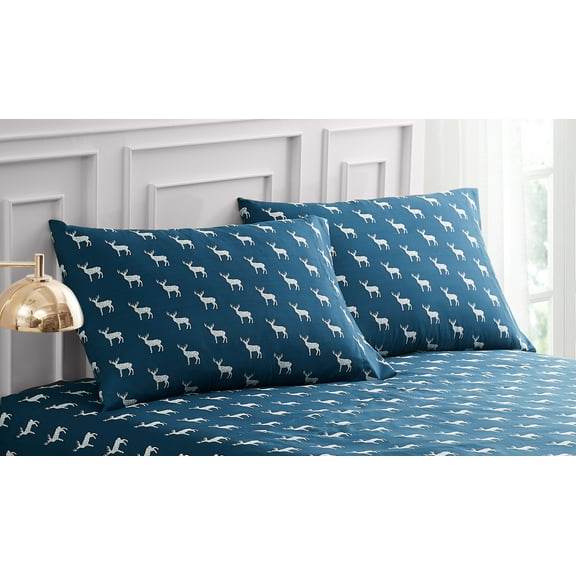 Contempo Deer Pillowcase Pair Standard Navy