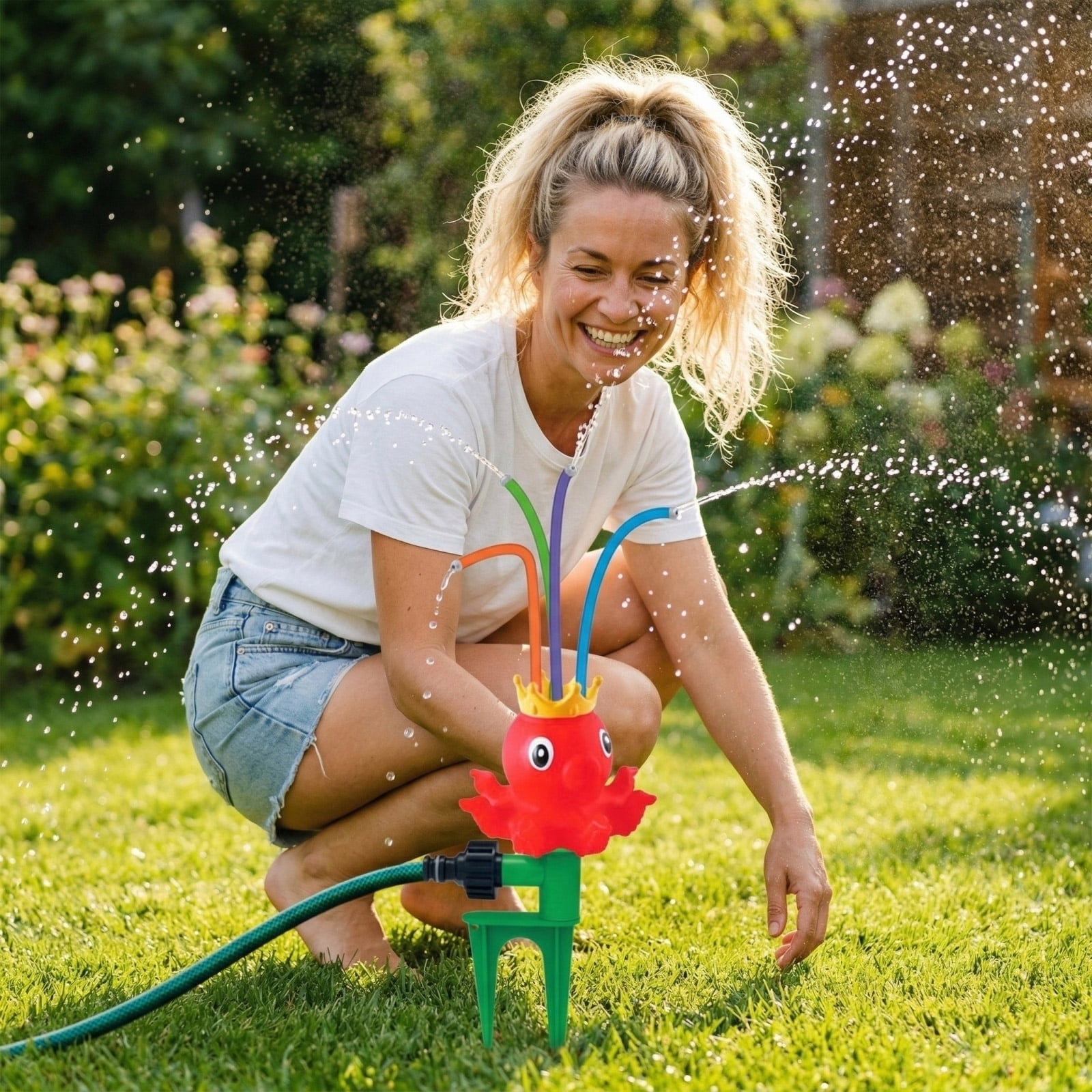 Trampoline Water Sprinkler, Water Sprinkler for Student, Garden Hose Sprayer, 11 in Ground Stake, Outdoor Water Play, Lawn and Garden, Outdoor Play Equipment, Multitone, 1 Pc