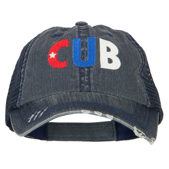 Cuba CUB Flag Embroidered Low Profile Cotton Mesh Cap - Navy OSFM