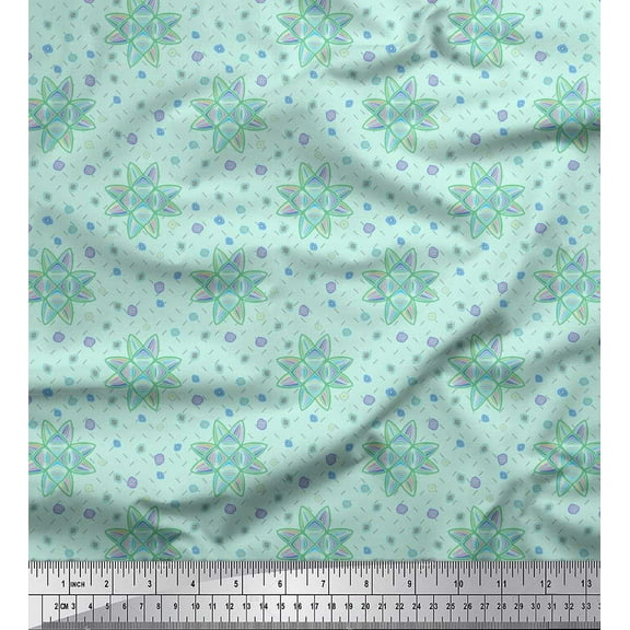 Soimoi Green Cotton Duck Fabric Artistic Floral Printed Fabric 1 Yard 42 Inch Wide