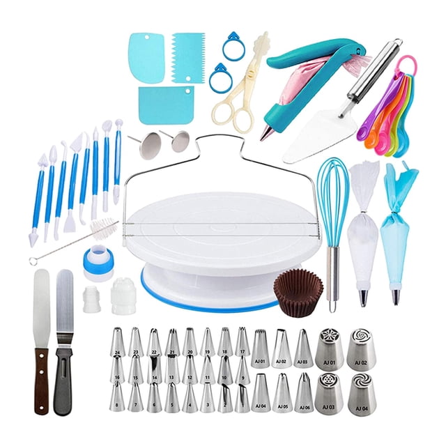207 Uds. Kits de decoración de pasteles, puntas de boquilla para pasteles, soporte giratorio antideslizante para batidor de crema casero, herramientas Baoblaze Boquillas para plato giratorio de pastelería