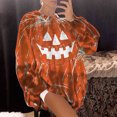 thumbnail image 3 of CAROOTU Printed Hoodies Sweater Halloween Cartoon Ghost Face Crew Neck Pumpkin Color Loose Sweatshirt for Daily Fall Winter, 3 of 7