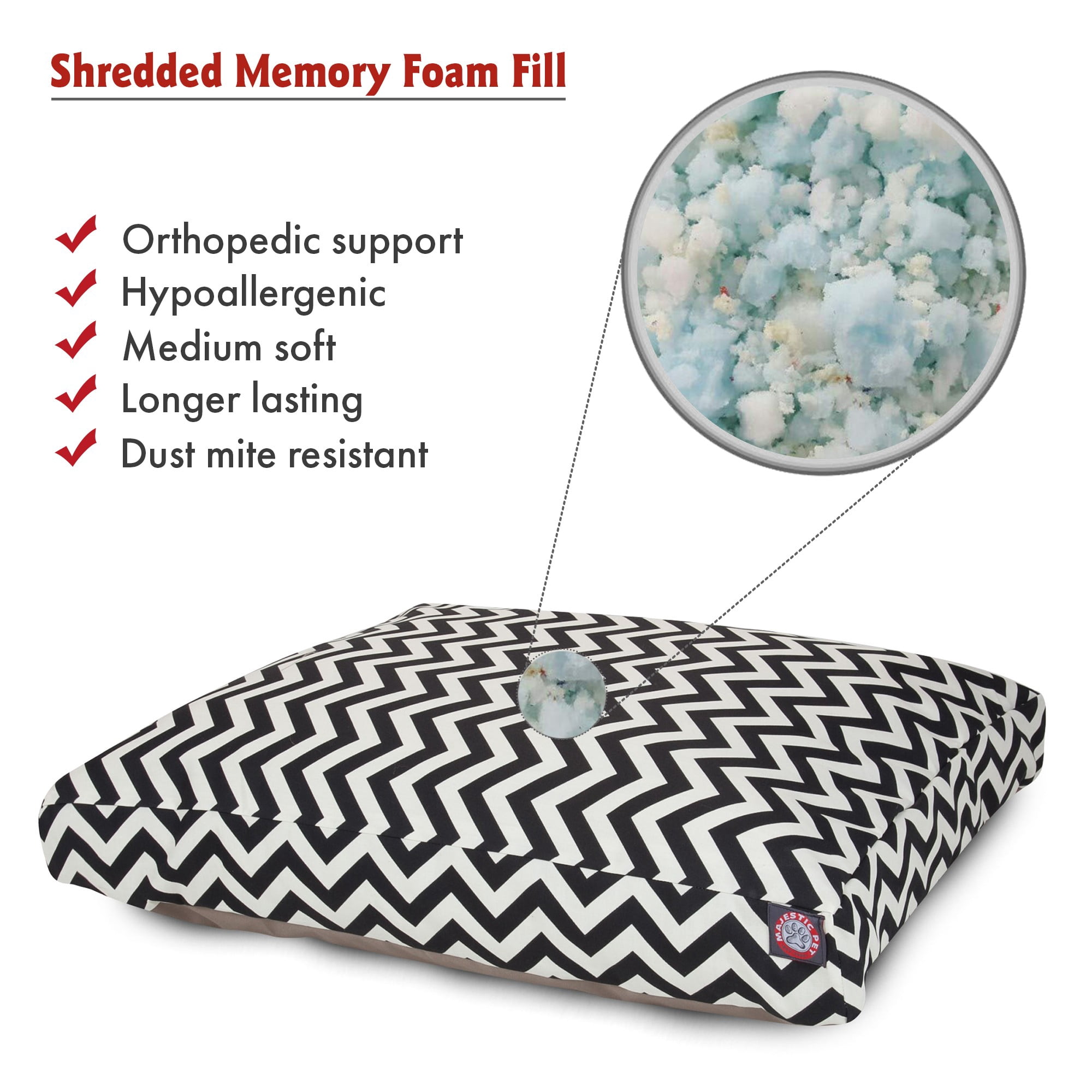 Majestic Pet | Chevron Shredded Memory Foam Rectangle Pet Bed For Dogs, Removable Cover, Black, Small