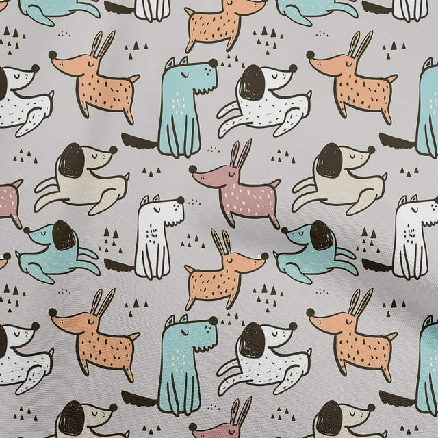 oneOone Cotton Cambric Light Gray Fabric Dog Cartoon Sewing Craft Projects Fabric Prints By Yard 42 Inch Wide-YF
