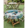 thumbnail image 5 of Outdoor Tablecloth with Umbrella Hole, Coastal Turtle Spillproof Waterproof Outdoor Table Cover, Nautical Ocean Shells Seaweeds Starfish Patio Tablecloths for Party/Garden/Picnic, Round 54 inch, 5 of 9
