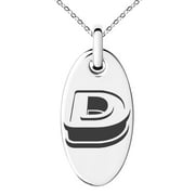 Stainless Steel Letter D Initial 3D Monogram Engraved Small Oval Charm Pendant Necklace