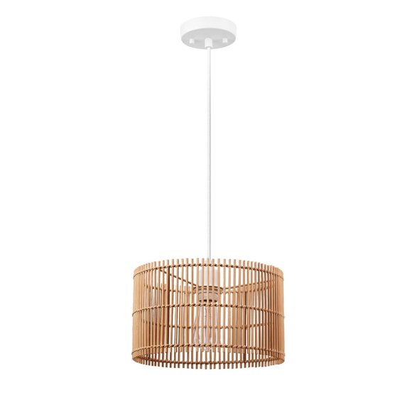 Tammi 1-Light Pendant Lighting, Natural Bamboo Shade, White Fabric Cord