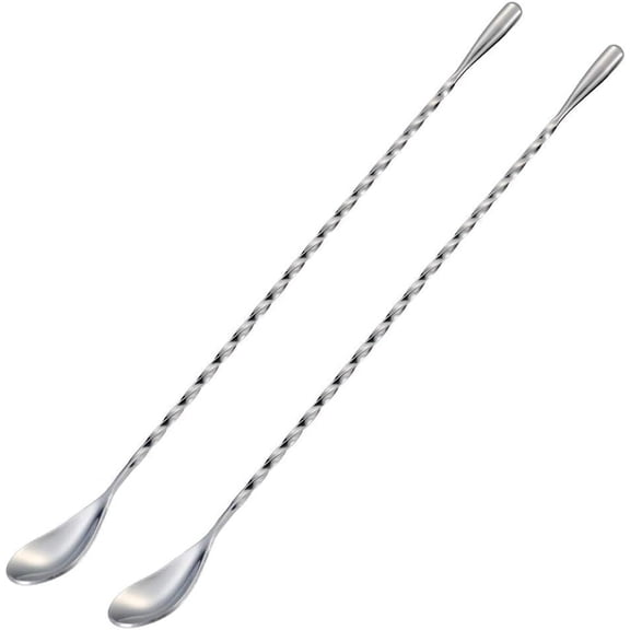 Siloon Bar Spoon Cocktail Mixing Stirrers for Drink, Stainless Steel 12 Inches Long Handle, Silver 2 Pieces