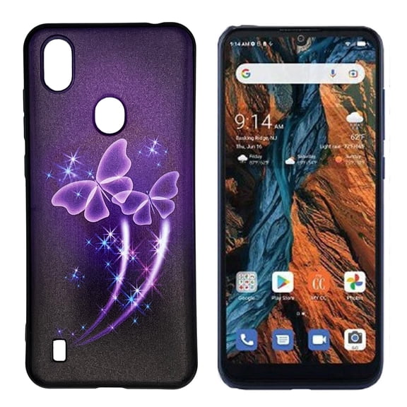Compatible for Verve Connect Z6103 TPU 1-Piece Cover Case   Tempered Glass - Purple Butterfly