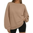 thumbnail image 2 of Qwertyu Crew Neck Sweatshirts Women Long Sleeves Casual Shirts Color Round Neck Sweatshirt Crewneck Pullover Tunic Tops Fall Winter Clothes Camel XL, 2 of 4