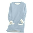 thumbnail image 2 of Brnmxoke Sherpa Lined Fleece Pullover for Women with Pockets Winter Warm Fuzzy Sweatshirt Crewneck Solid Sweatshirts Loungewear Tunic Tops Plus Size,S-5XL, 2 of 4