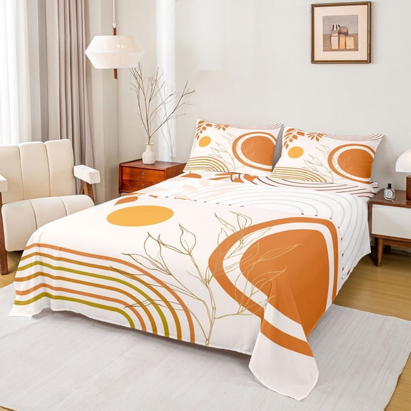 Castle Fairy Brown Orange Stripes Twin Sheet Sets,Minimalism Vintage Geometric Bedding