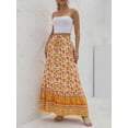 thumbnail image 4 of Womens High Waist Floral Pleated Skirt,Stylish Bohemian Comfy Midi Swing Skirt A Line Long Maxi Skirt Half Dress,Cute Front Split Ankle Length Summer Beach Soft Skirt,Green XXS-L, 4 of 7