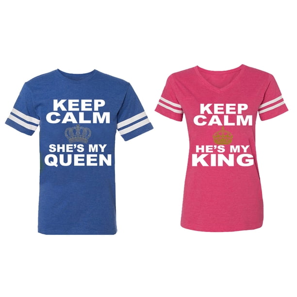 OXI Keep Calm King Queen Matching Couple Cotton Jerseys (Men Royal