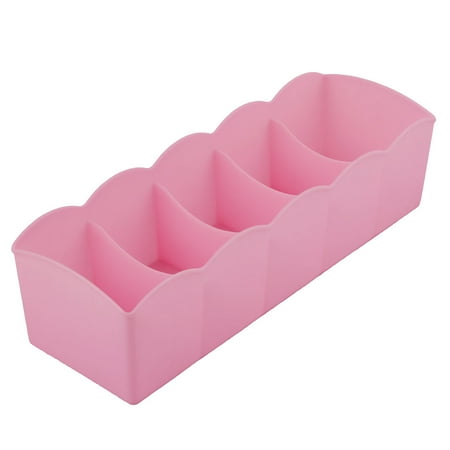 Home Plastic Rectangular 5 Compartments Underwear Socks Storage Box Pink