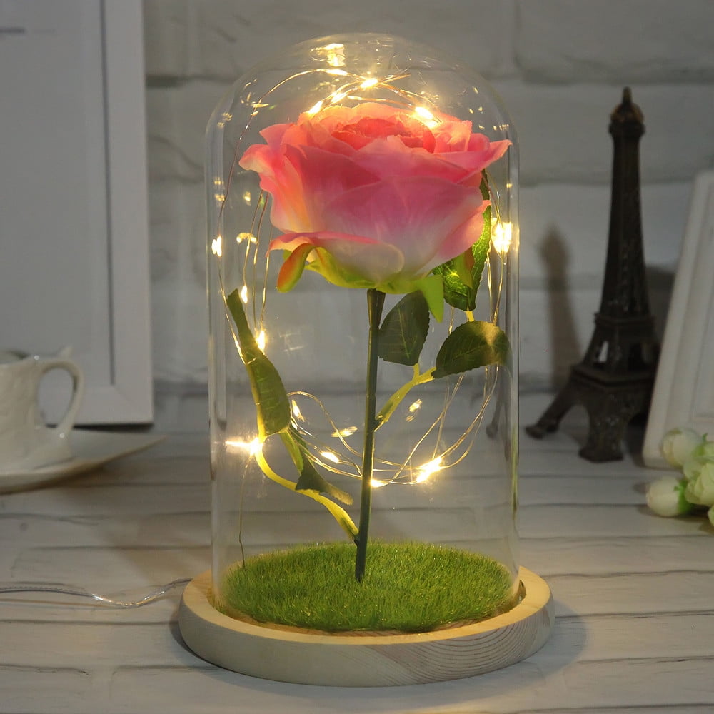 Valentine Micro Landscape Romantic Flower Simulation Rose Glass Shade LED Llight 