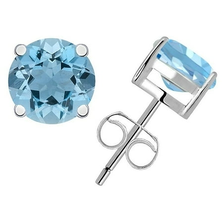 Aquamarine Sterling Silver Stud - 925 Sterling Silver Blue 0.5 Cts March Birthstone Aquamarine Stud Earring 4 mm