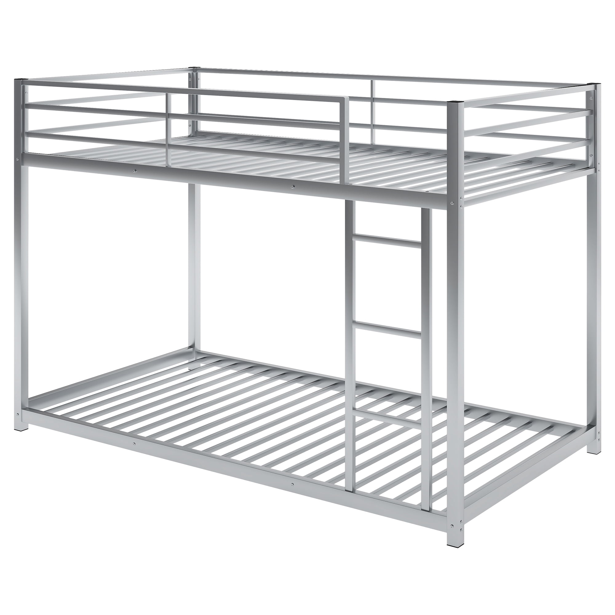 EUROCO Metal Twin over Twin Bunk Bed, Low Profile Bunk with Ladder and Full Length Safety Guardrails for Kids Teens Adults, 350lb Capacity Heavy Duty Space-Saving Bed Frame, Silver